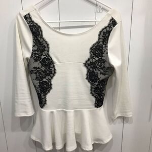 White with black lace peplum